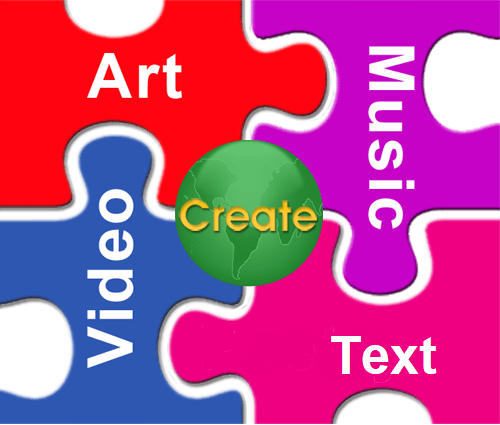 Art Puzzle pieces: Art, Music, Video, and Text